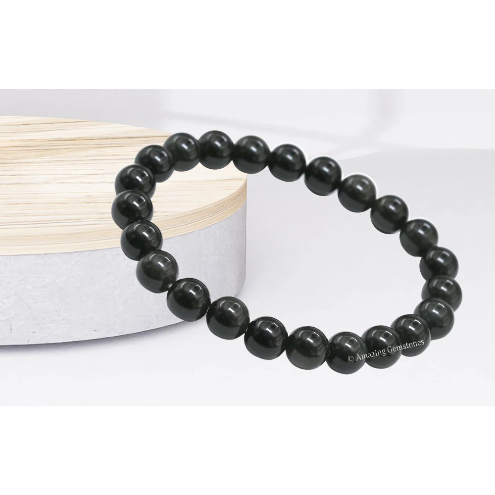 Silver Sheen Obsidian Bracelet (Stretchable)