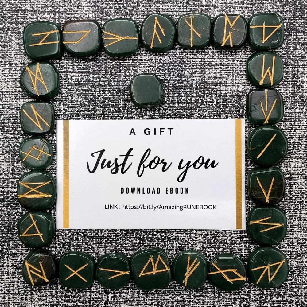Green Aventurine Rune Stones Set (Premium)