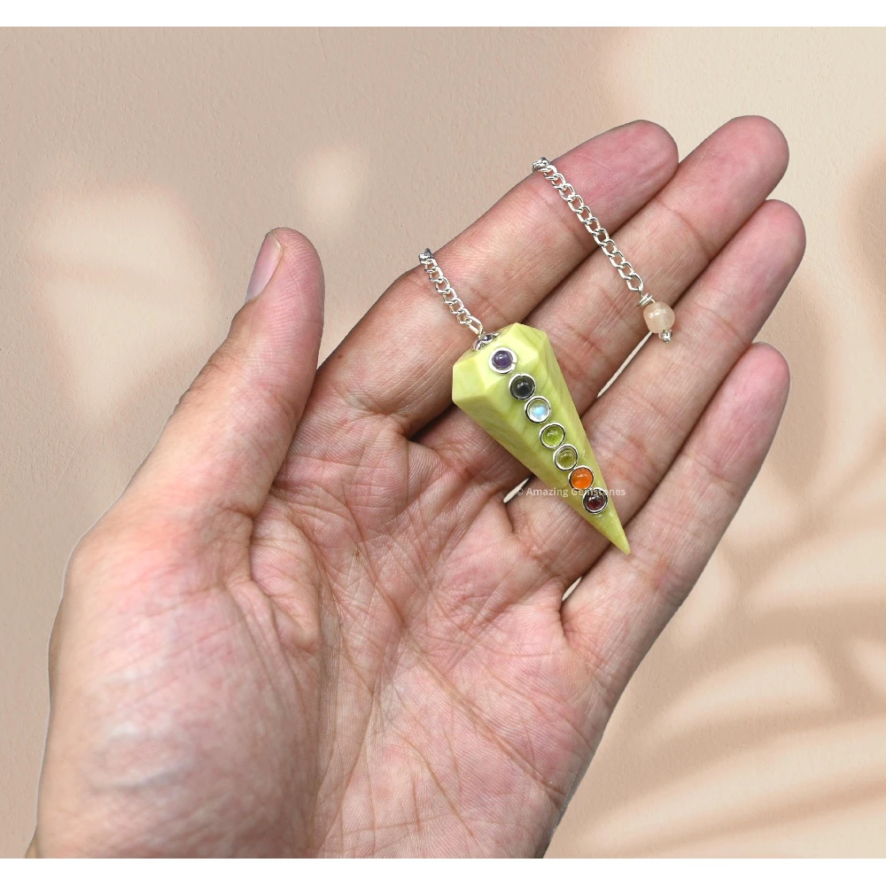 Serpentine Chakra Crystal Pendulum