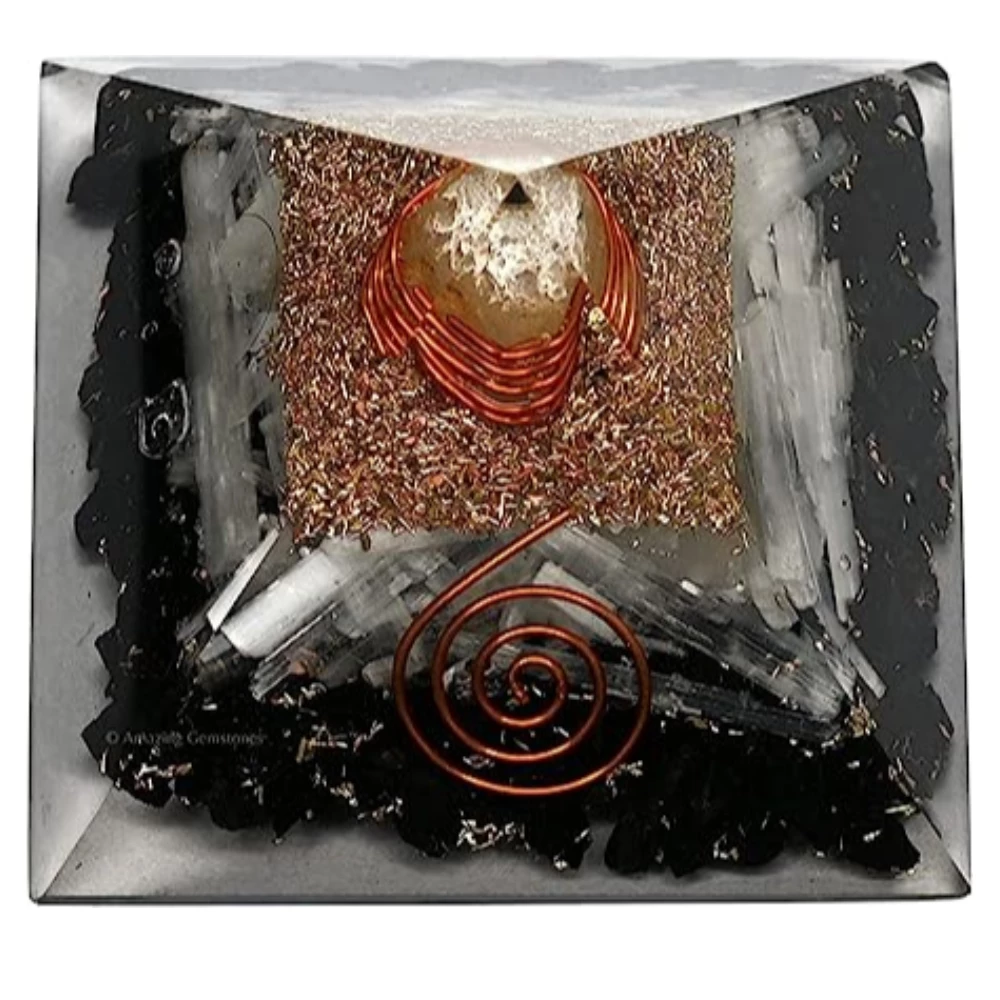 Black Tourmaline Selenite Orgone Pyramid (Extra Large)