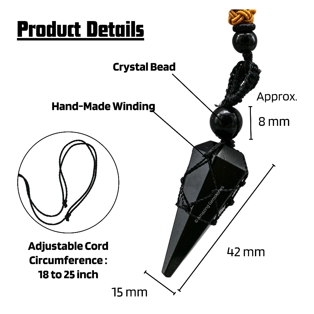 Black Obsidian Pendulum Pendant Necklace (Macrame)