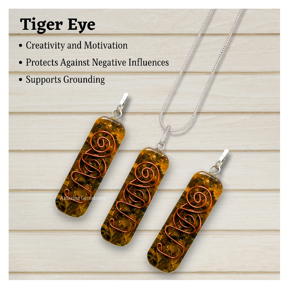 Tiger Eye Crystal Orgone Pendant - Rectangle