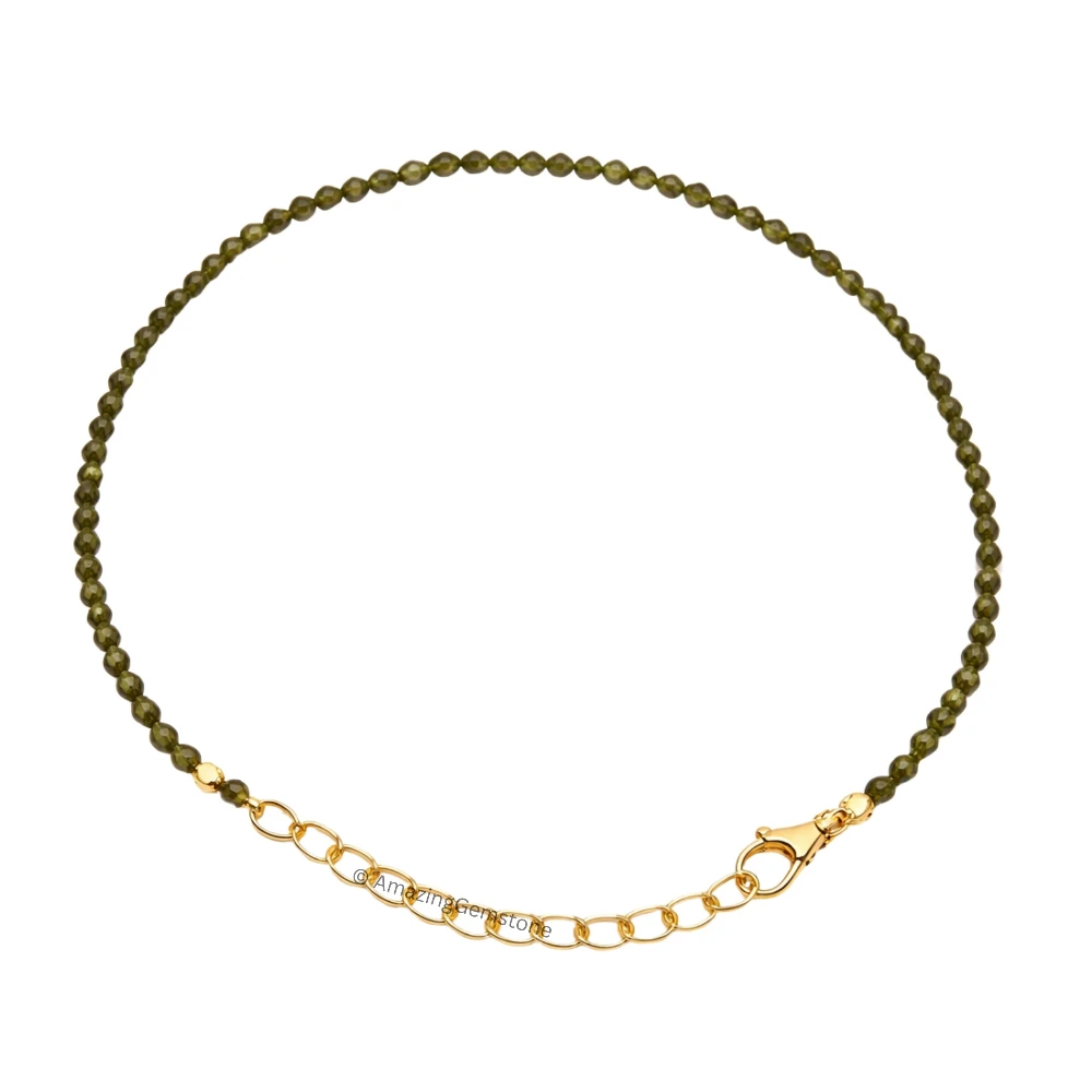 Green Cats Eye Crystal Bracelet - 2mm Faceted Bead (Gold)