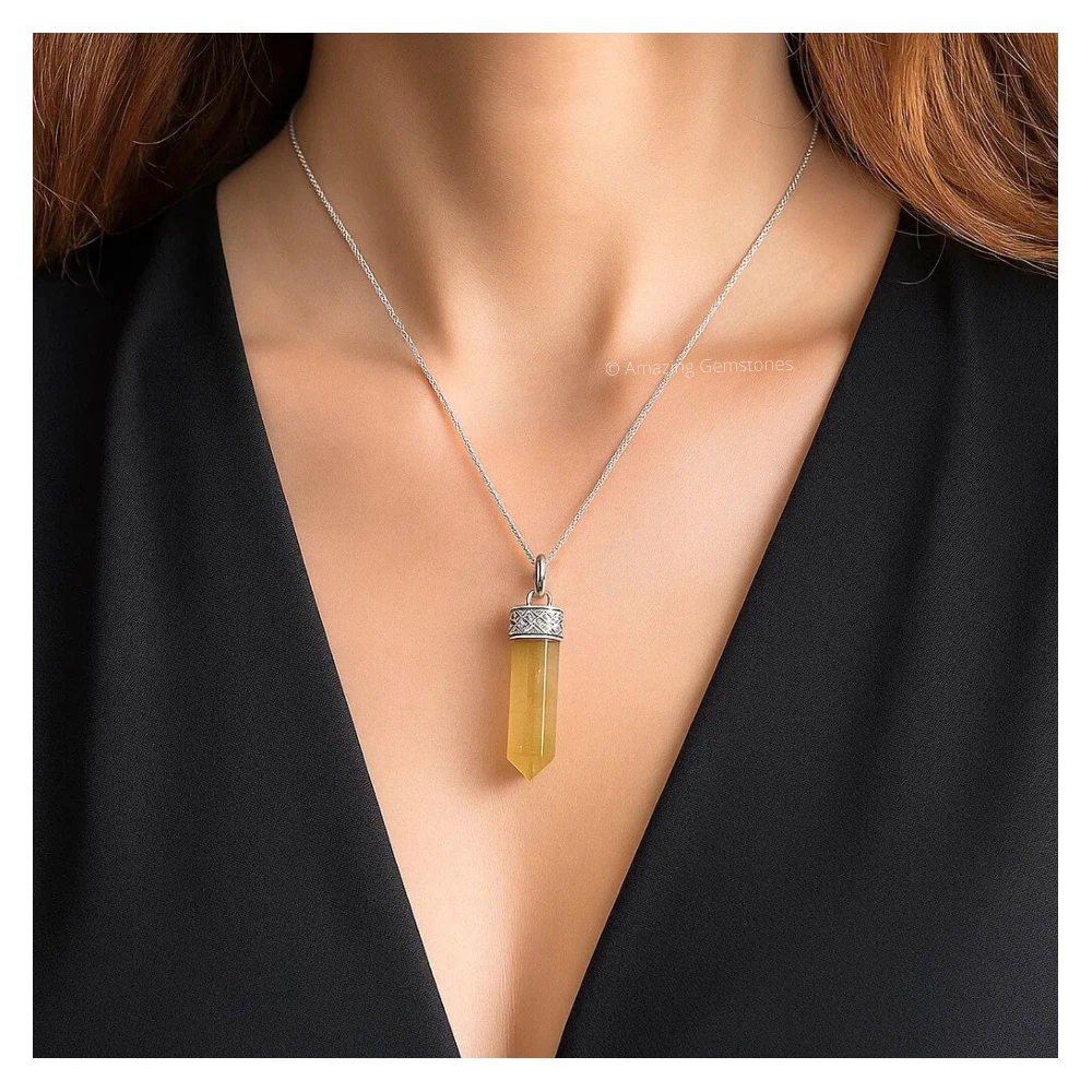 Citrine Necklace - Pencil Point (Silver)