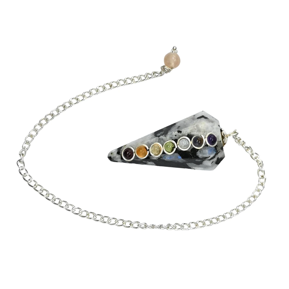 Rainbow Moonstone Chakra Crystal Pendulum
