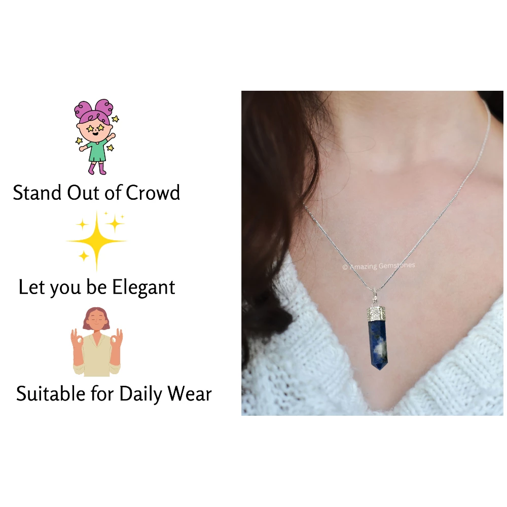 Sodalite Necklace - Pencil Point (Silver)