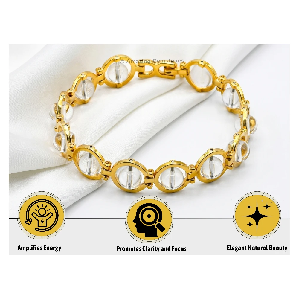 Clear Quartz Bracelet - Round Gold Chain