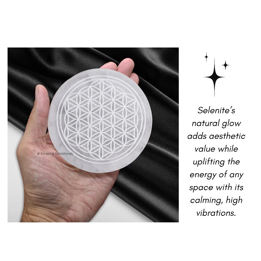 Selenite Charging Plate for Crystals - Flower of Life (3 Inch)