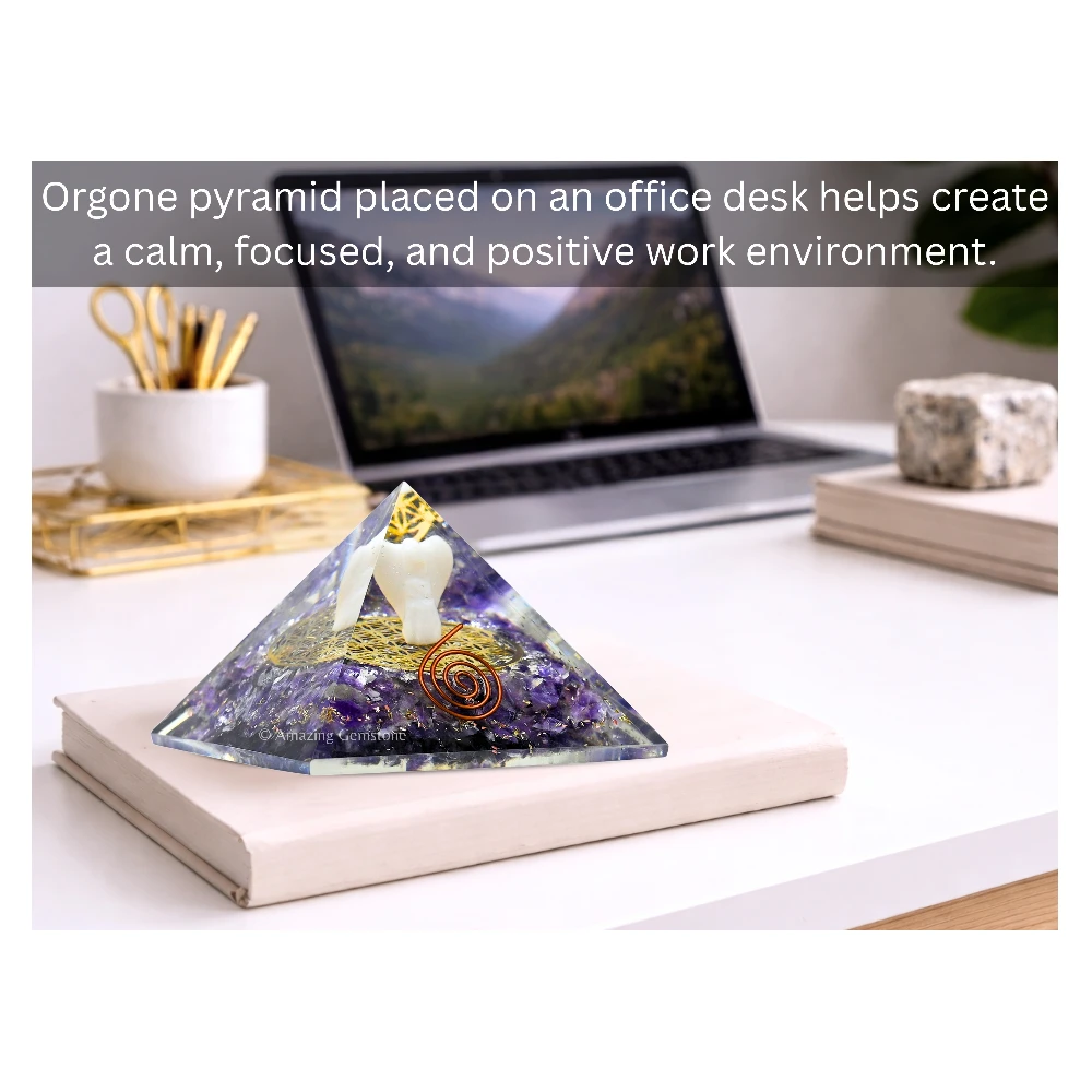 Amethyst Orgone Pyramid - Flower of Life with Angel