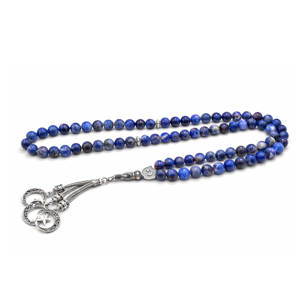 Sodalite Crystal Tasbeeh Sibha Prayer Beads (Silver)