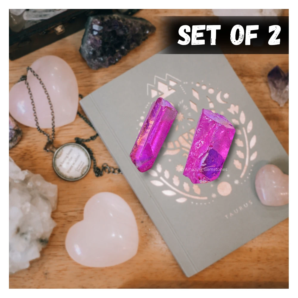 Rose Aura Quartz Raw Crystal Points (2 Pieces)