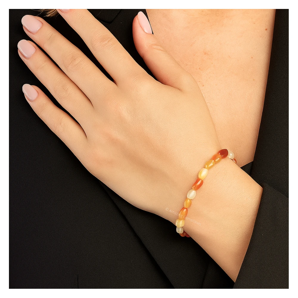Carnelian Tumbled Stone Bracelet (Stretchable)