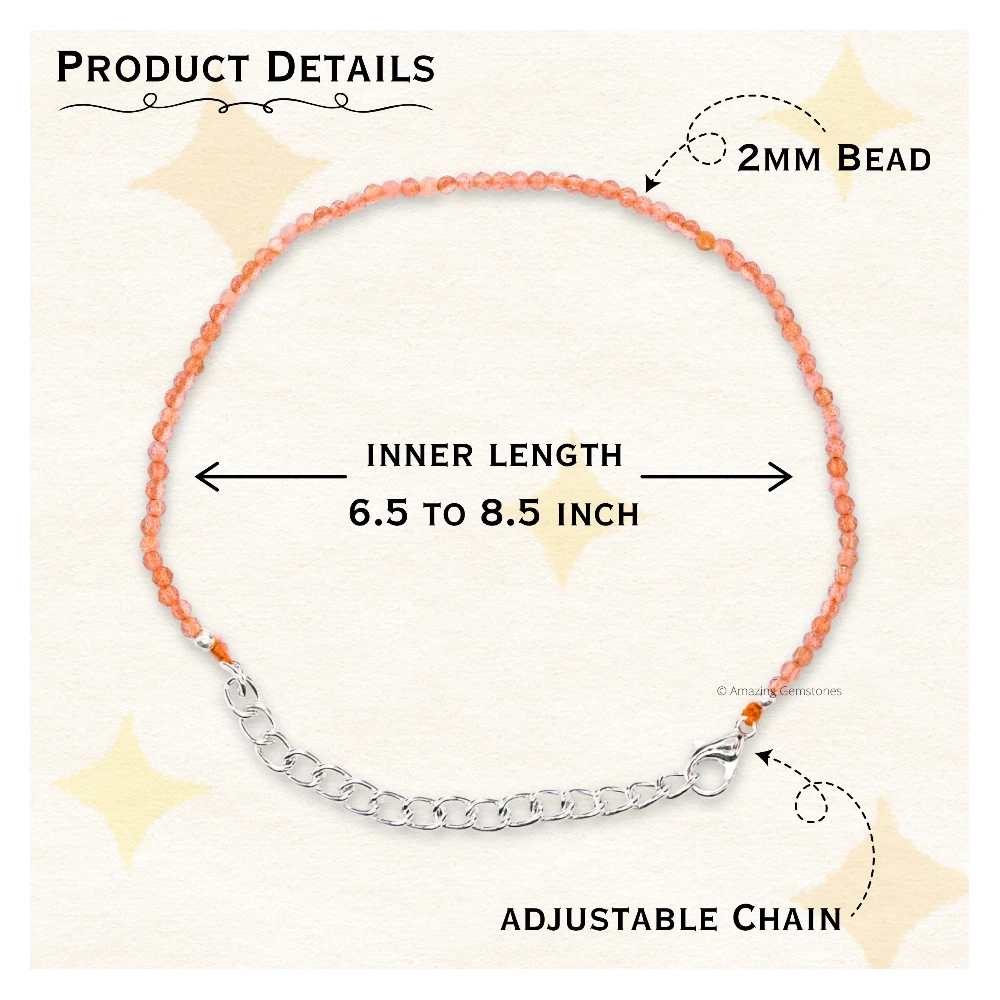 Peach Moonstone Crystal Bracelet - 2mm Faceted Bead (Silver)