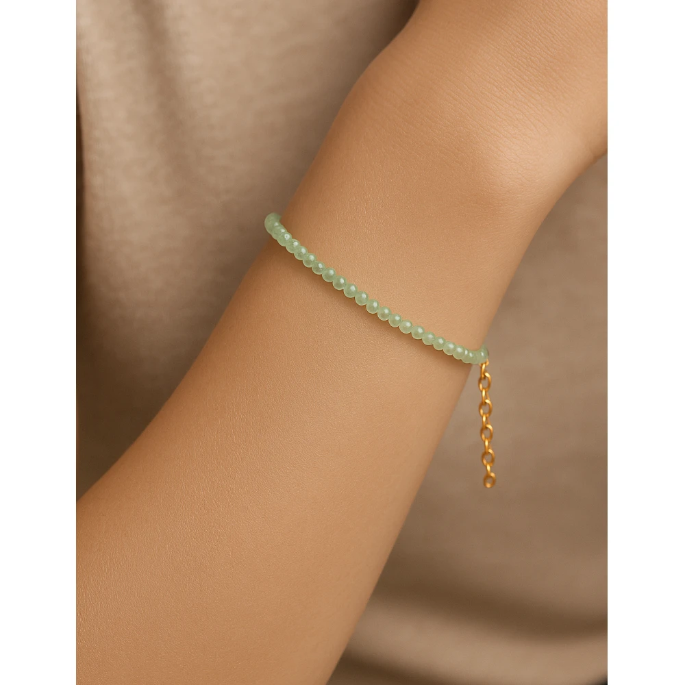 Green Amethyst Crystal Bracelet - 2mm Faceted Bead (Gold)