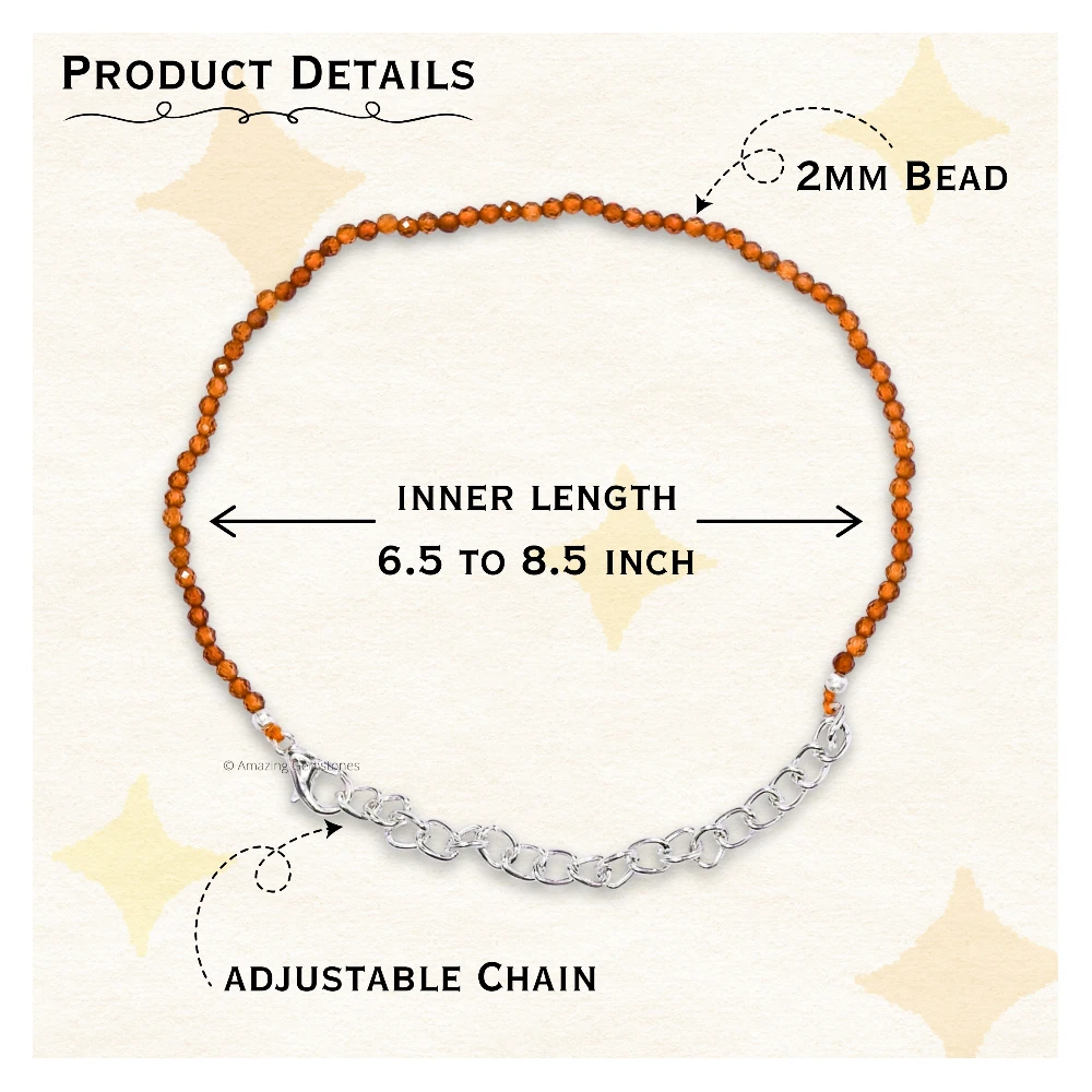 Hessonite Garnet Crystal Bracelet - 2mm Faceted Bead (Silver)