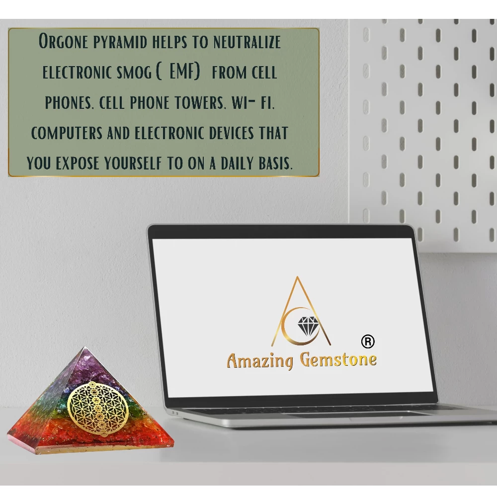Chakra Onyx Orgone Pyramid - Chakra Flower of Life