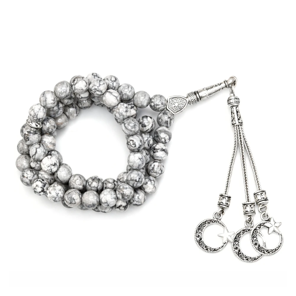 Black Picasso Crystal Tasbeeh Sibha Prayer Beads (Silver)