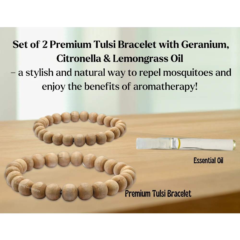 Premium Tulsi Mosquito Repellent Bracelet Set with Essential Oil (Pack of 2, Adult)