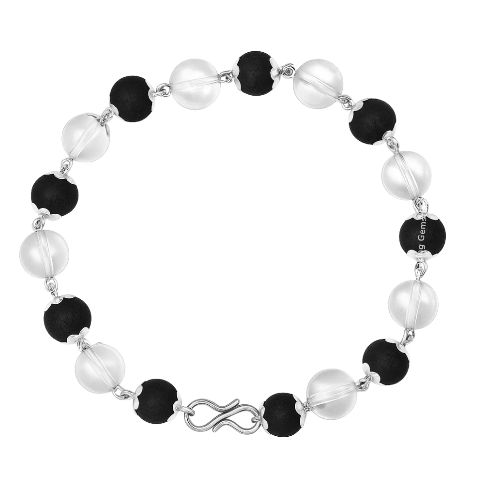 Sphatik Crystal and Karungali Bracelet (Silver Chain)
