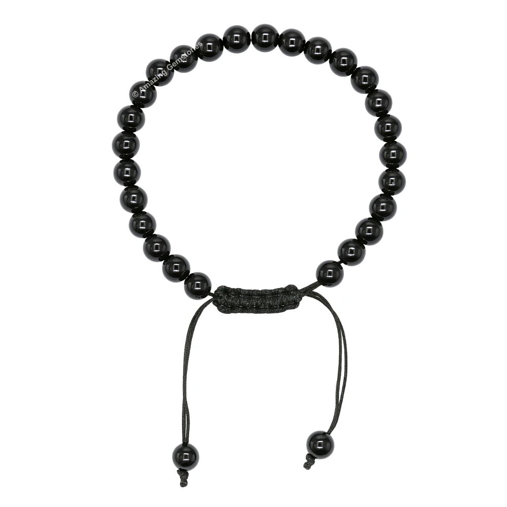 Black Tourmaline Healing Crystal Bracelets - 6mm Beads (Adjustable)