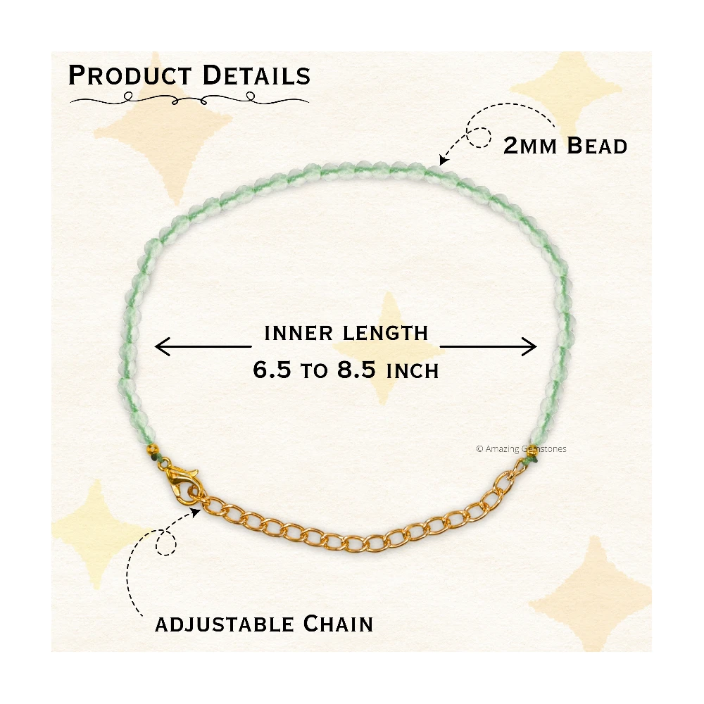 Green Amethyst Crystal Bracelet - 2mm Faceted Bead (Gold)
