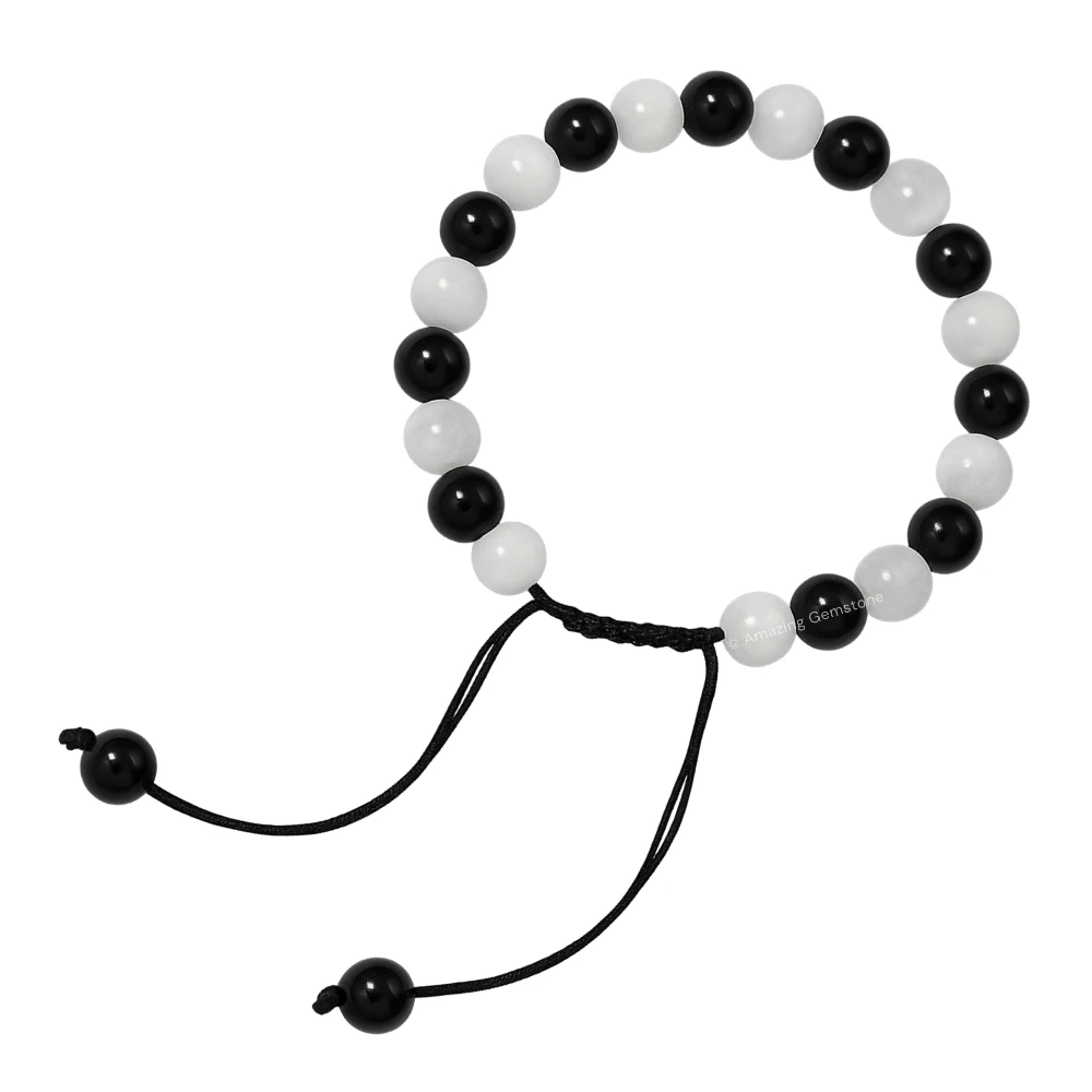 Black Tourmaline Selenite Bracelet 1 by 1 (Adjustable)