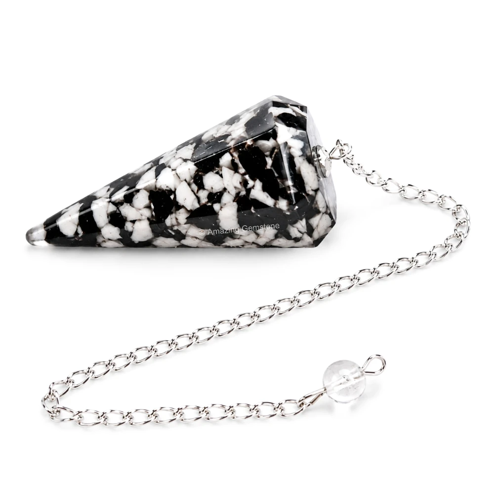 Black and White Tourmaline Orgone Pendulum
