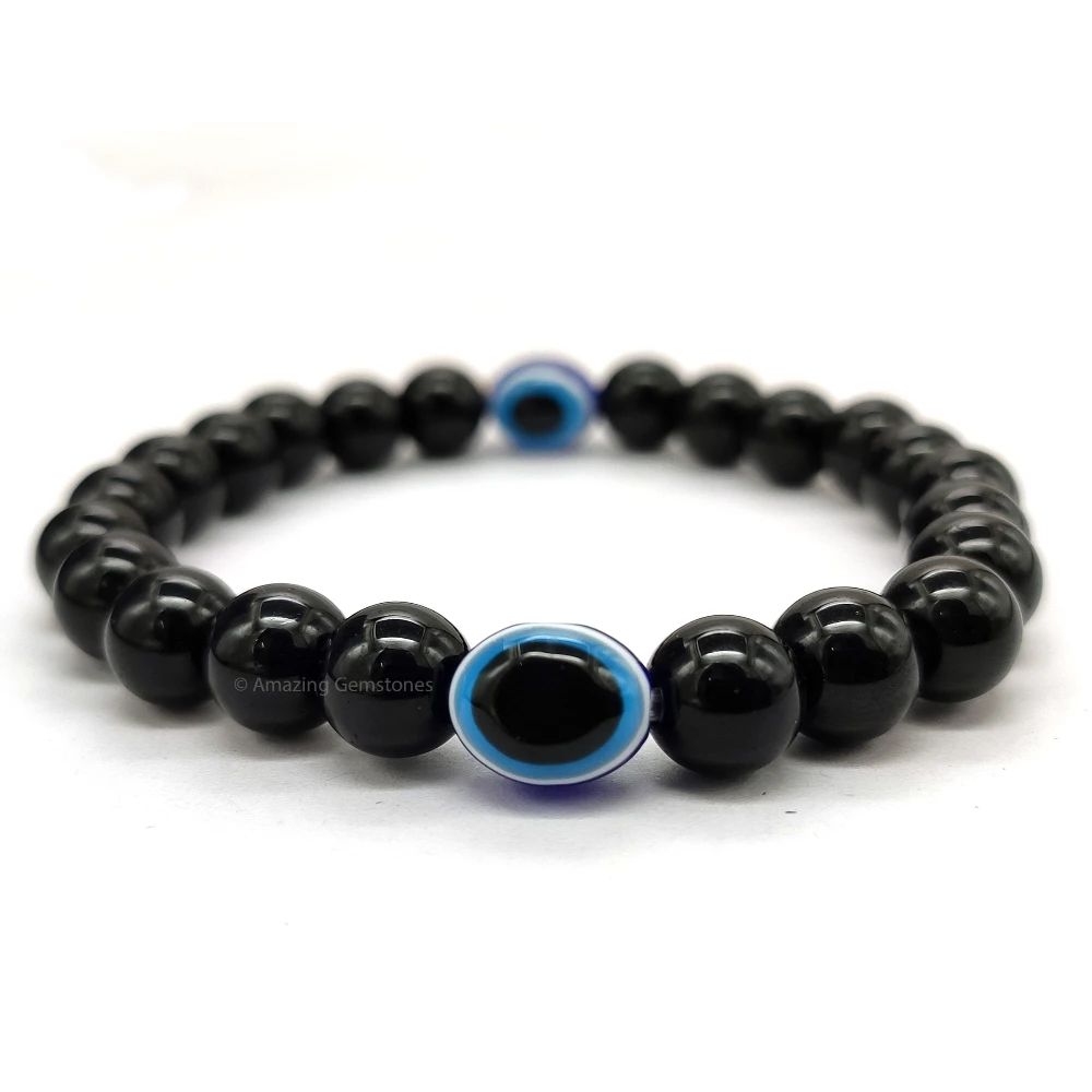 Blue Evil Eye and Black Obsidian Bracelet