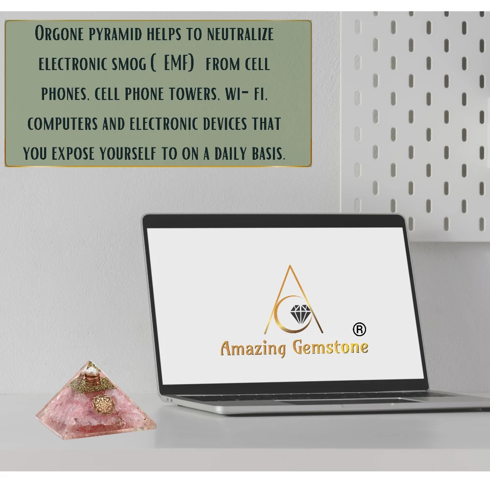 Rose Quartz Orgone Pyramid - Sri Yantra