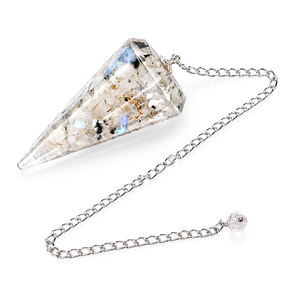 Rainbow Moonstone Orgone Pendulum