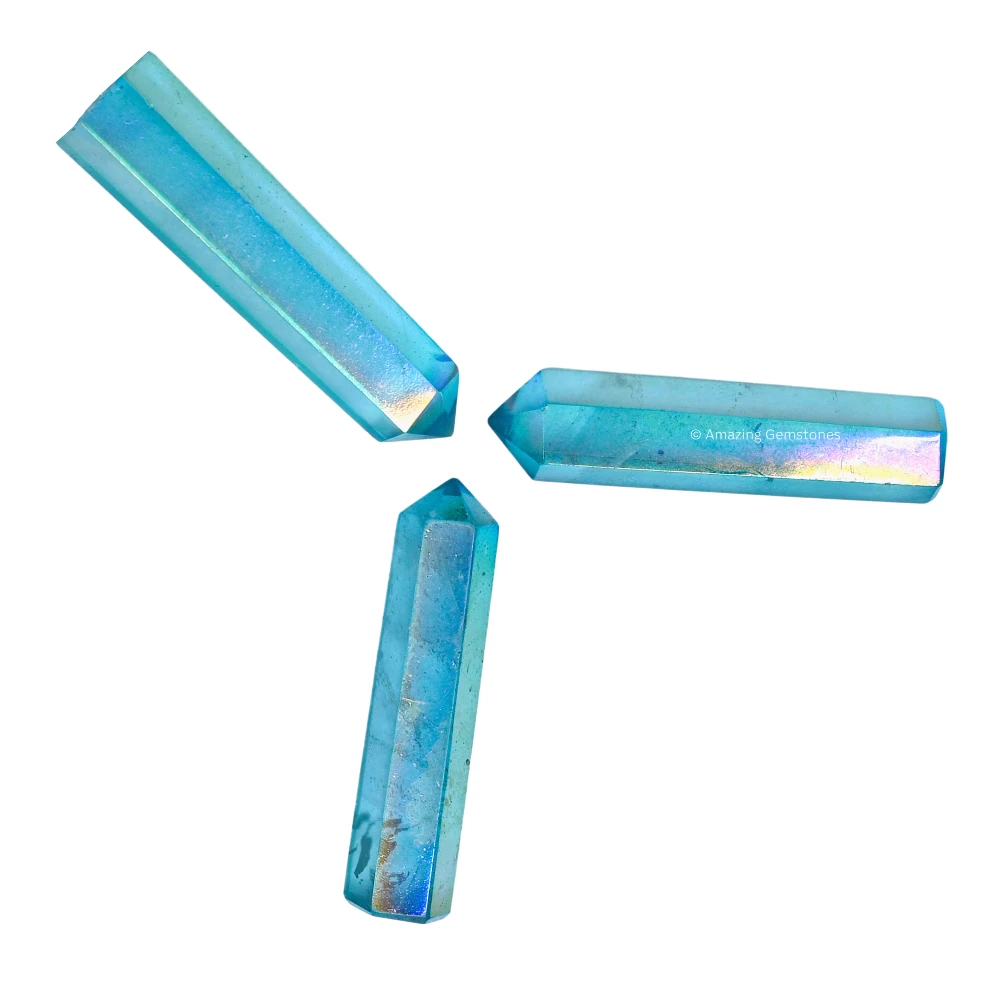 Aqua Aura Quartz Pencil Points (Set of 3)