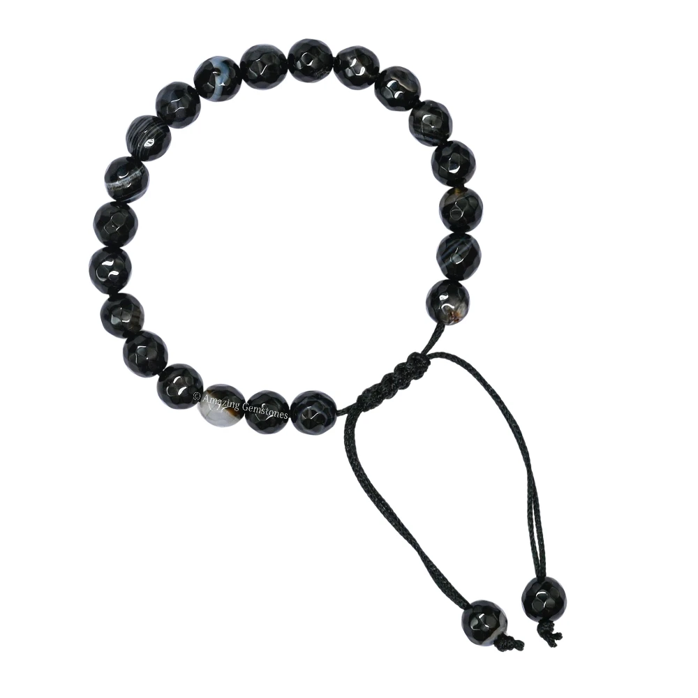 Black Bended Bracelet (Faceted) (Adjustable)