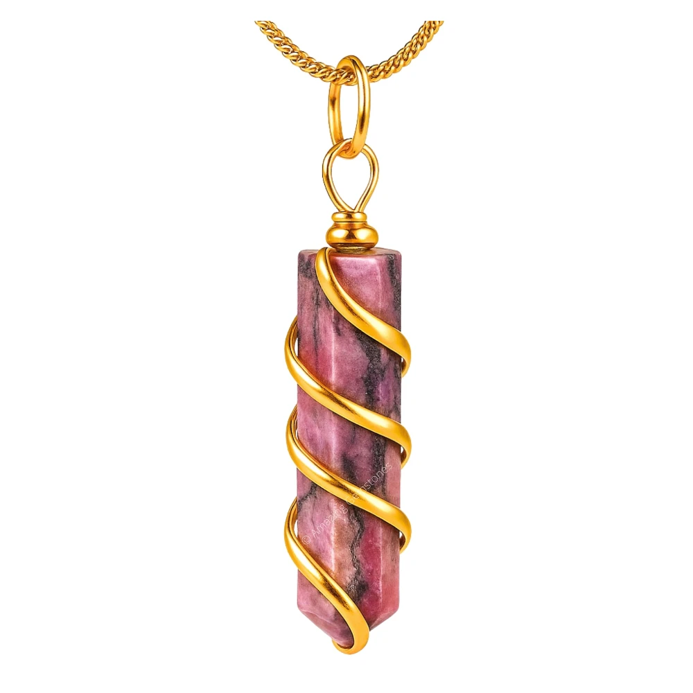 Rhodonite Necklace - Spiral Pencil Point (Gold)