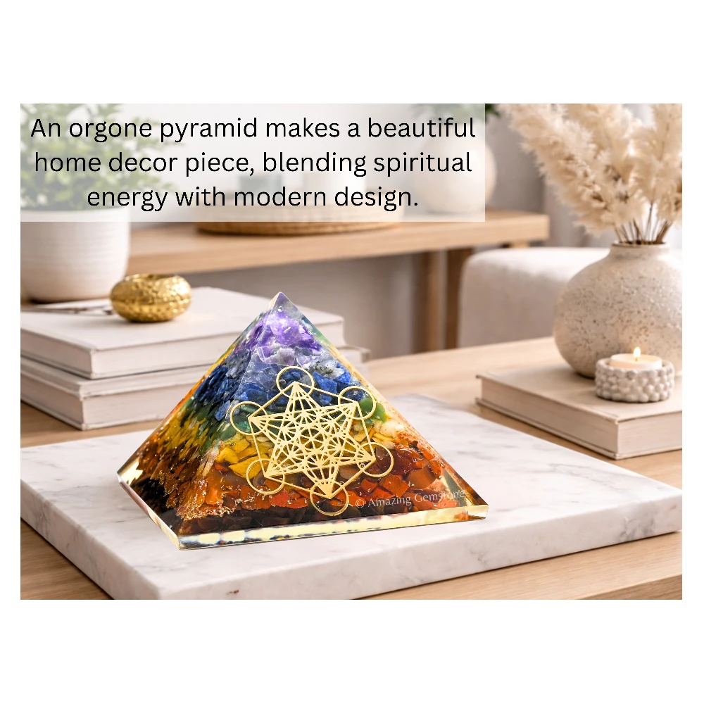 Natural Chakra Orgone Pyramid - Metatron Cube