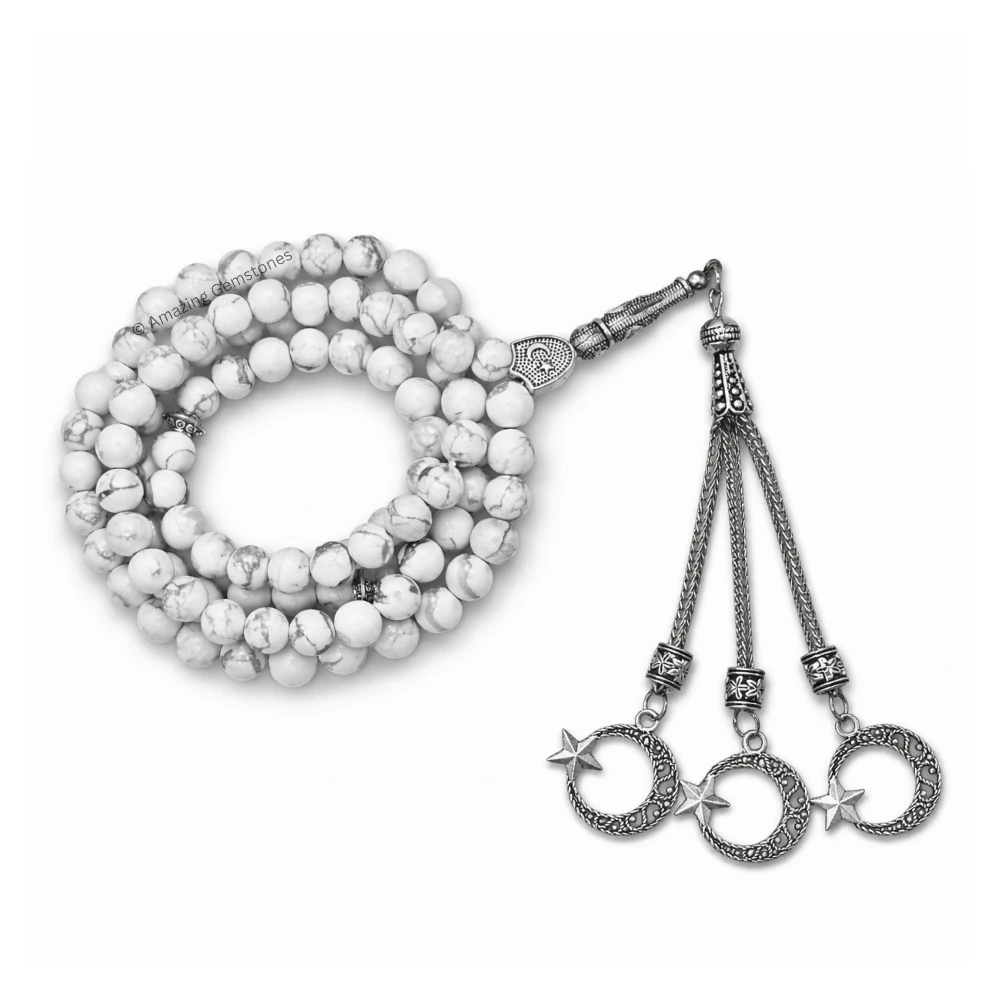 Howlite Crystal Tasbeeh Sibha Prayer Beads (Silver)