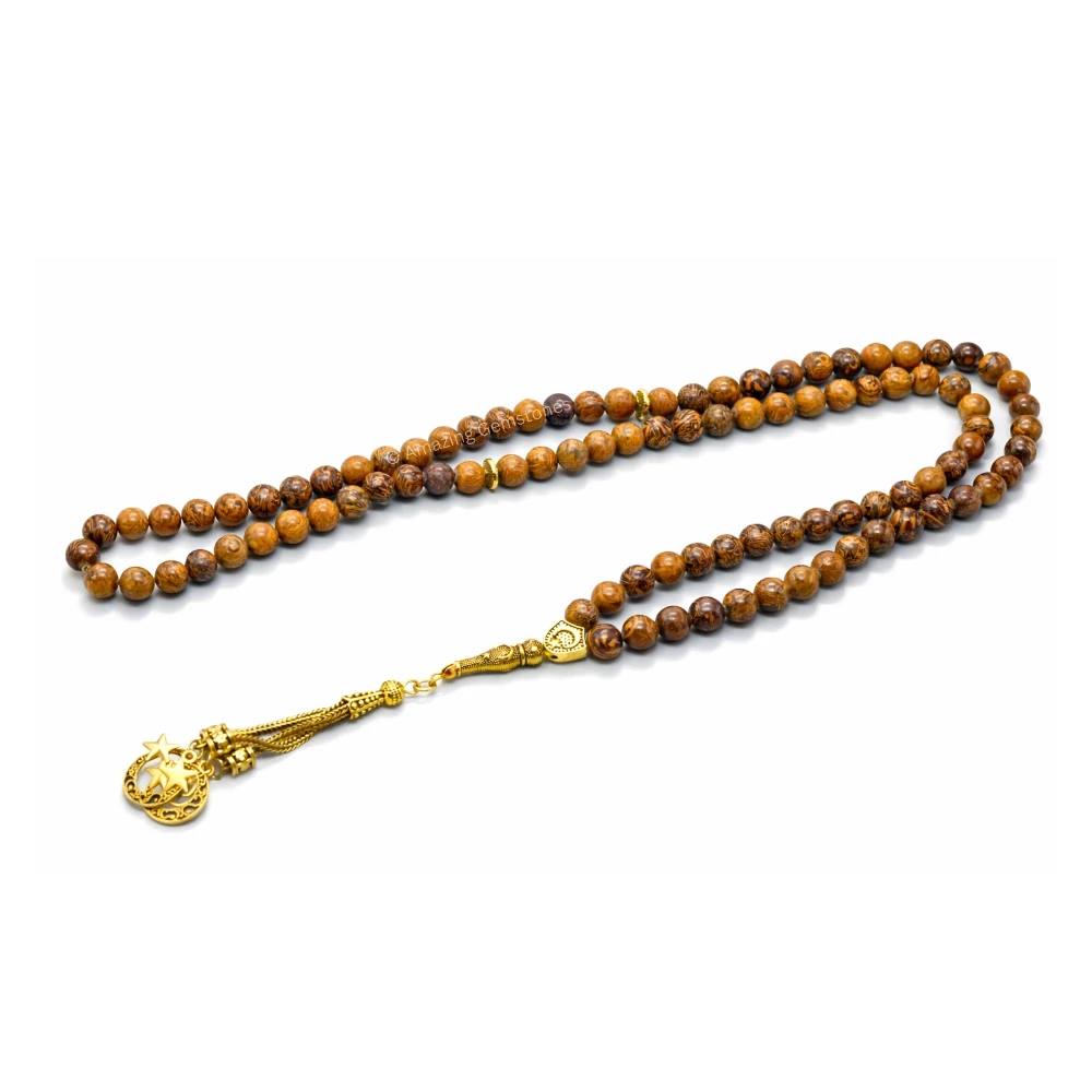 Mariyam Jasper Crystal Tasbeeh Sibha Prayer Beads (Gold)