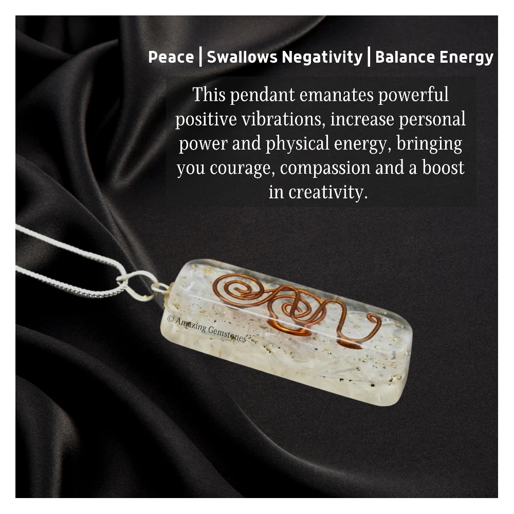 Selenite Crystal Orgone Pendant - Rectangle