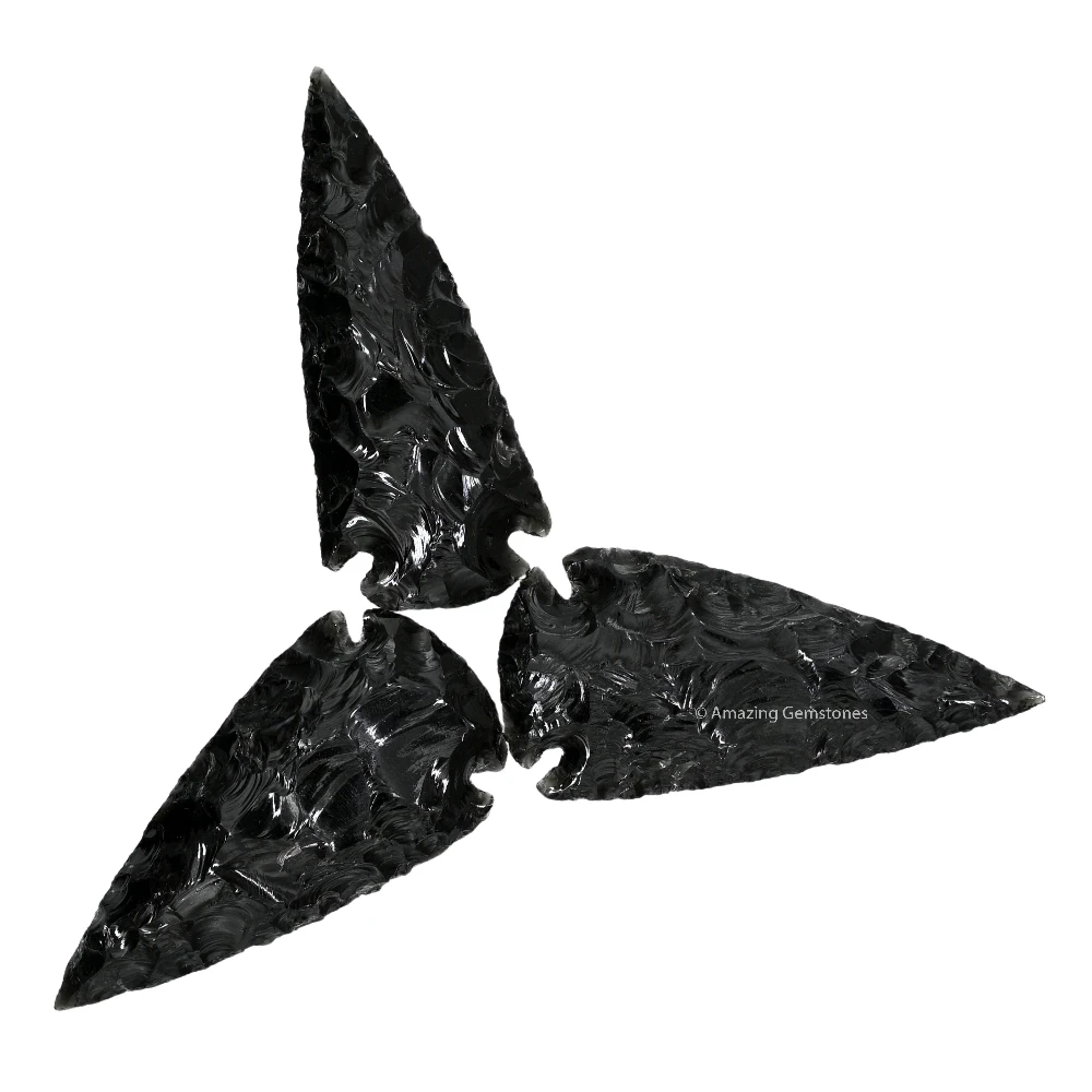 Black Obsidian Crystal Arrowhead - 2" to 3" (3 Pieces)