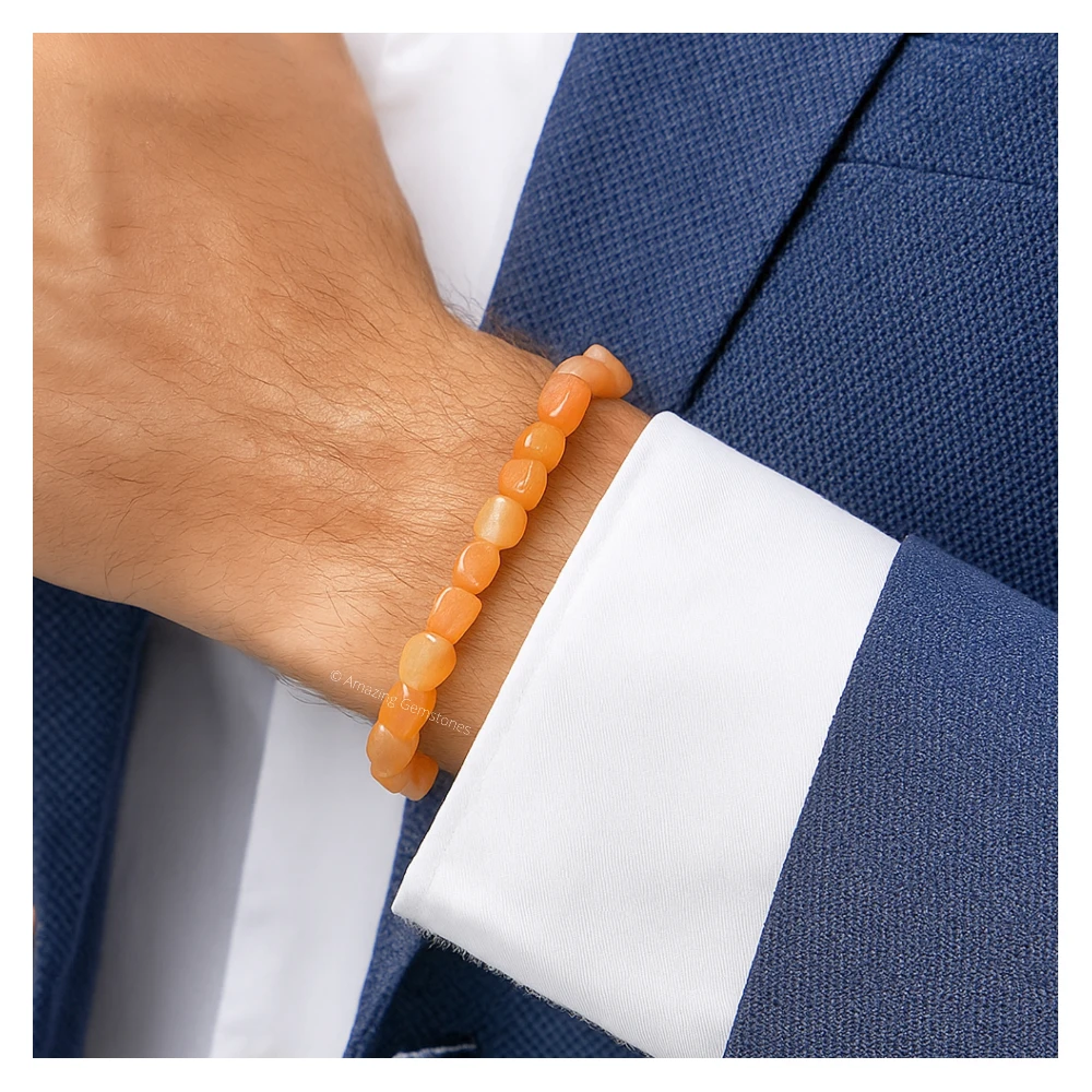 Peach Moonstone Tumbled Stone Bracelet (Stretchable)
