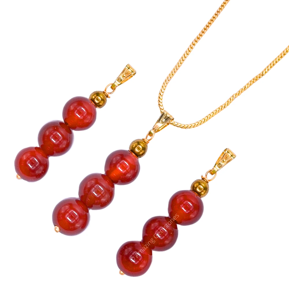 Carnelian Bead Pendant (Gold)