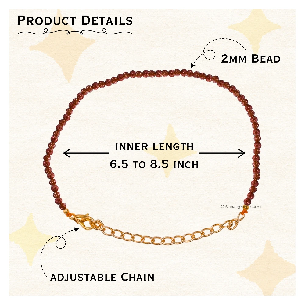 Red Goldstone Crystal Bracelet - 2mm Faceted Bead (Gold)