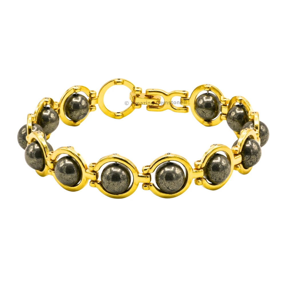 Pyrite Bracelet - Round Gold Chain