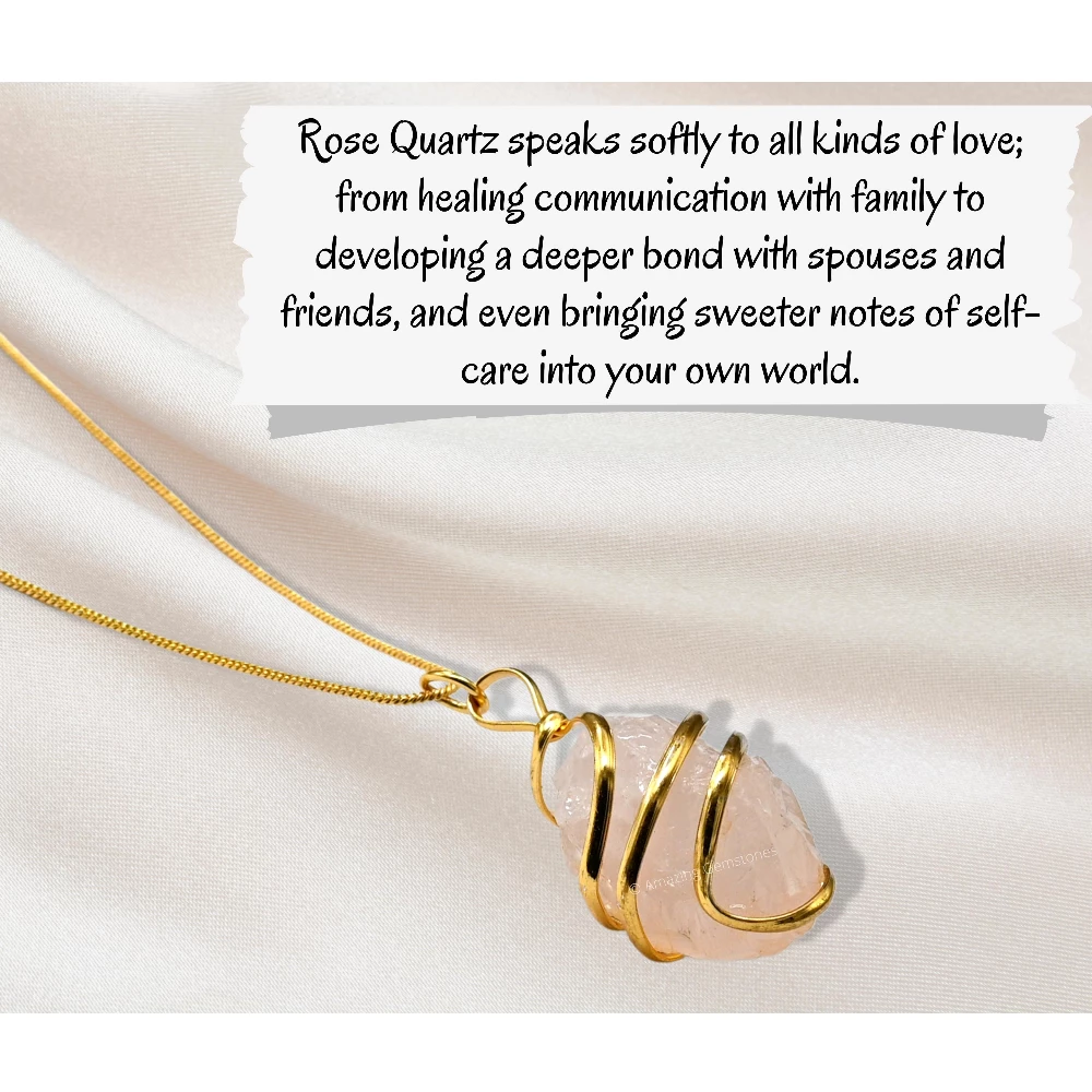 Rose Quartz Necklace - Raw Crystal (Gold)