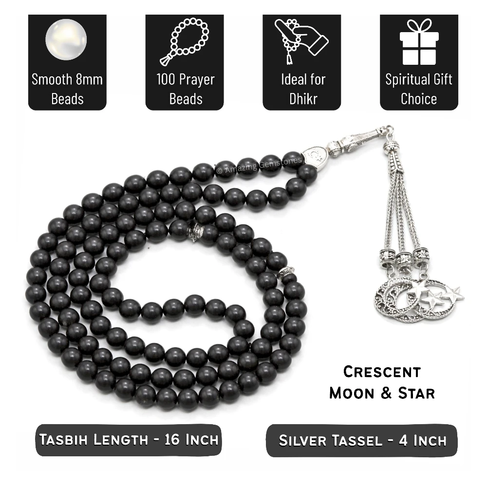 Shungite Crystal Tasbeeh Sibha Prayer Beads (Silver)