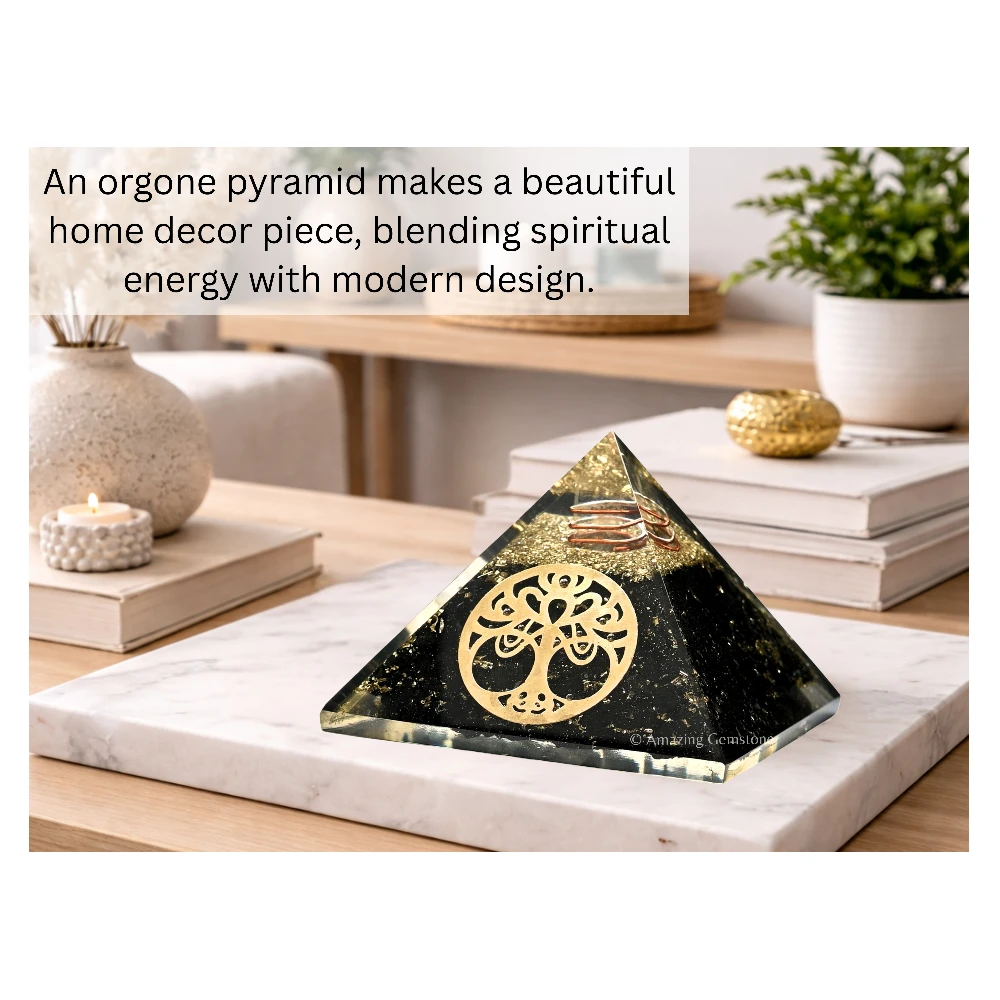 Black Tourmaline Orgone Pyramid - Vintage Tree of Life