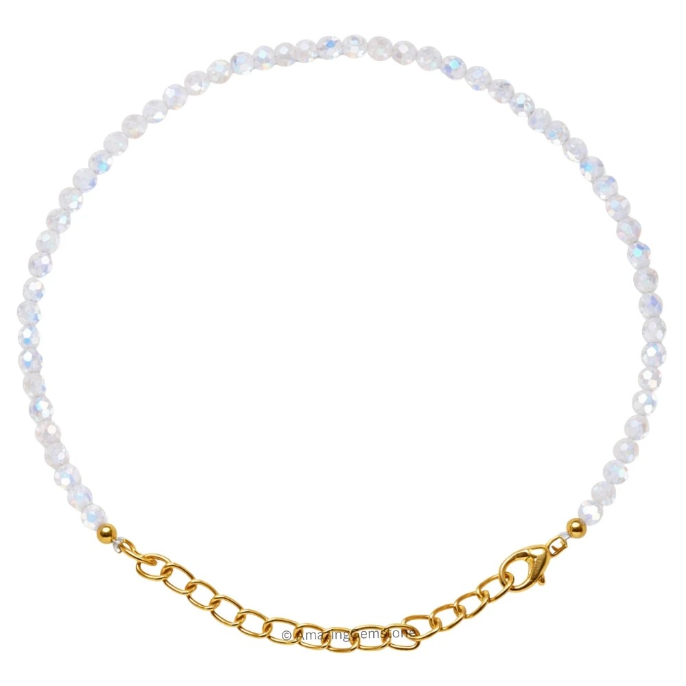 Rainbow Moonstone Crystal Bracelet - 2mm Faceted Bead (Gold)