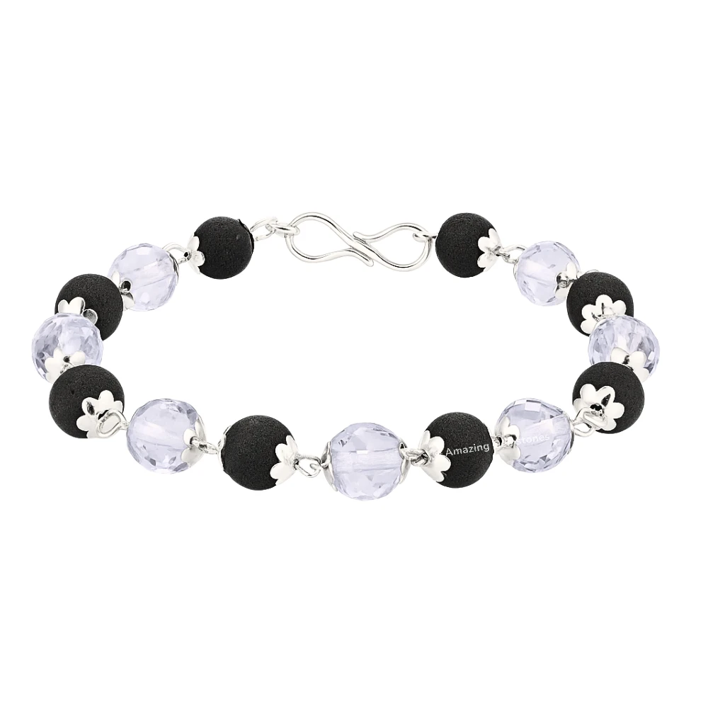 Faceted Sphatik Crystal and Karungali Bracelet (Silver Chain)