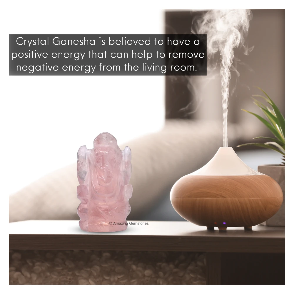 Rose Quartz Ganesha Crystal Idol