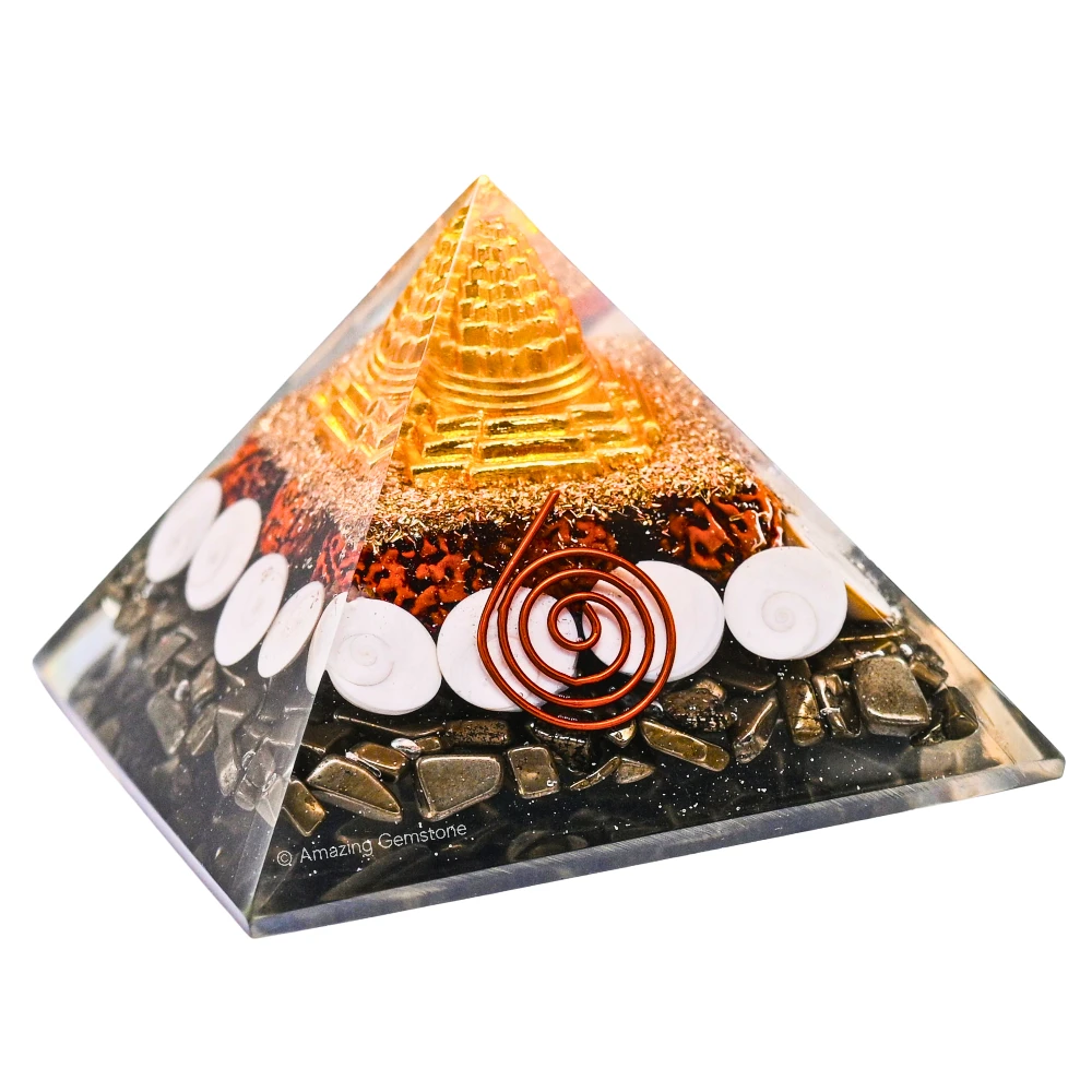Money Magnet Pyramid - Shree Yantra, Gomati Chakra, Rudraksha, Pyrite