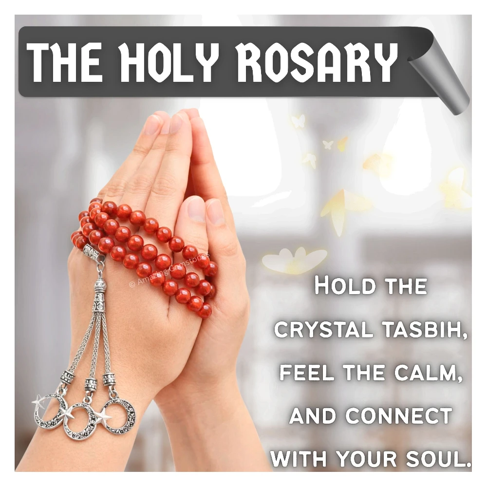 Red Onyx Crystal Tasbeeh Sibha Prayer Beads (Silver)